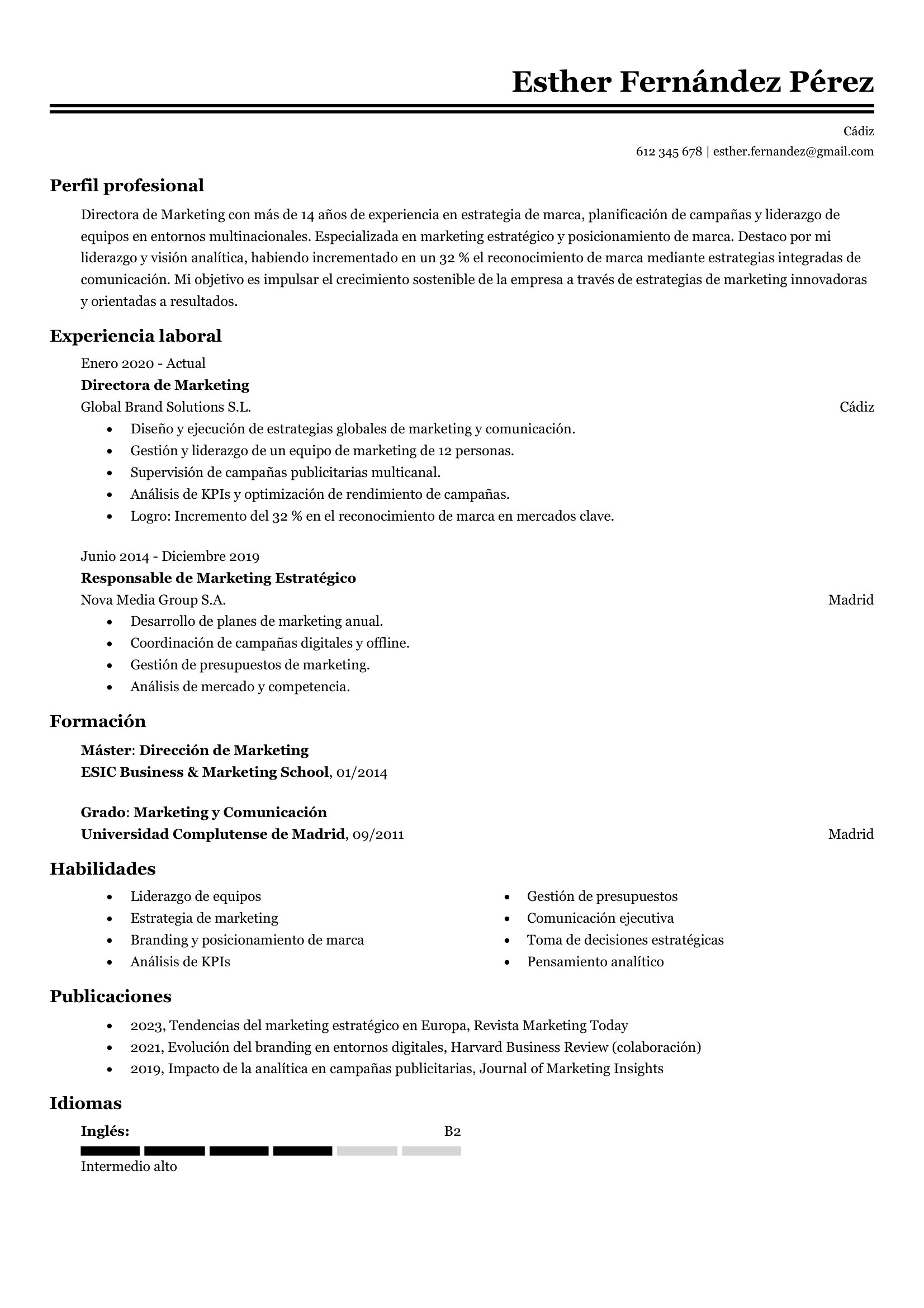 Plantilla de currículum de director de marketing